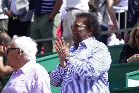 Deutscher Schlagersänger Roberto Blanco als Zuschauer in einer Loge am Court Rainier III beim ATP World Tour Tennisturnier Rolex Monte-Carlo Masters, Fürstentum Monaco, Mittelmeer