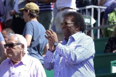 Deutscher Schlagersänger Roberto Blanco als Zuschauer in einer Loge am Court Rainier III beim ATP World Tour Tennisturnier Rolex Monte-Carlo Masters, Fürstentum Monaco, Mittelmeer