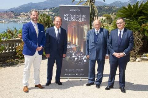 Menton, France - April 20, 2018: 69th Festival de Musique Press Conference with Paul Emmanuel Thomas, Jean Claude Guibal, Alain Frere and Pierre Paul Leonelli. Classic Music Summer Festival 69e Festival de Musique Menton, Press Conference