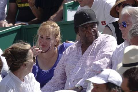 Deutscher Schlagersänger Roberto Blanco mit Ehefrau Luzandra Straßburg als Zuschauer am Court Rainier III im Monte-Carlo Country Club beim Tennisturnier Rolex Monte-Carlo Masters 1000 der ATP World Tour, Fürstentum Monaco