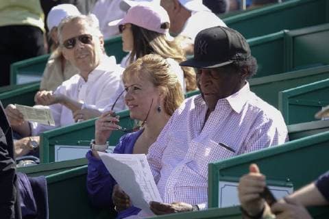 Deutscher Schlagersänger Roberto Blanco mit Ehefrau Luzandra Straßburg als Zuschauer am Court Rainier III im Monte-Carlo Country Club beim Tennisturnier Rolex Monte-Carlo Masters 1000 der ATP World Tour, Fürstentum Monaco