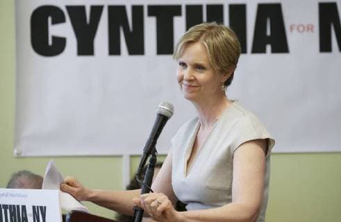 Democratic candidate for governor Cynthia Nixon speaks at a community forum in the Rockaways to unveil her plan to tackle climate change at the Rockaway YMCA at Arverne by the Sea on April 20, 2018 in New York City. Cynthia Nixon is trying to gain votes from Gov. Andrew M. Cuomo who has the lead in polls in the race for New York Governor.  NYP20180420102 JOHNxANGELILLO