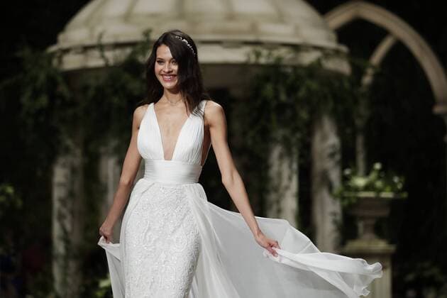 April 23, 2018 - Barcelona, Catalonia, Spain - April 23, 2018 - Barcelona, Spain - Pronovias Parade: A model walks the runway at the Pronovias show during the Barcelona Bridal Week 2018. Barcelona Spain - ZUMAa178 20180423_zap_a178_022 Copyright: xMarcxDominguezx