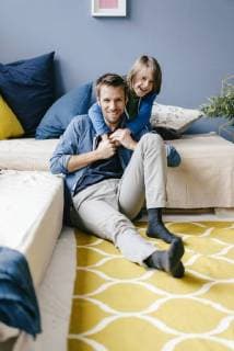 Portrait of happy father and son at home model released Symbolfoto property released  KNSF03597