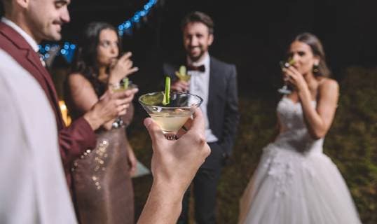 Happy friends drinking cocktails on a night field wedding party model released Symbolfoto property released  DAPF00947