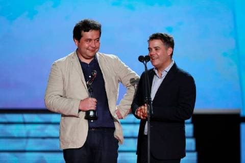 Chilean producer Sebastian Lelio (R) and scriptwriter Gonzalo Maza (L) receive the Platino Award for the Best Screenplay for the Film Una Mujer Fantastica (A fantastic woman) during the awarding ceremony of the 5th edition of the Platino Awards held in Playa del Carmen, Mexico, 29 April 2018 (issued 30 April 2018). Platino Awards !ACHTUNG: NUR REDAKTIONELLE NUTZUNG!  Copyright: xJOSExMENDEZx GRAF5794 20180430-636606757926704592