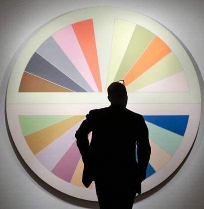 A work of art by Frank Stella titled Sinjerli III is on display at a media preview for Sotheby s marquee evening auctions of Impressionist & Modern Art and Contemporary Art including Raising the Bar: Masterworks from the Collection of Morton and Barbara Mandel at Sotheby s in New York City on May 4, 2018.  NYP20180504114 JOHNxANGELILLO