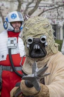 May 4, 2018 - Detroit, Michigan, U.S. - Detroit, Michigan USA - 4 May 2018 - People dressed in Star Wars costumes gather on the front steps of the Detroit Institute of Arts for Star Wars Day. A show called Star Wars and the Power of Costume will soon open at the museum. Detroit U.S. - ZUMAw66_ 20180504_zaf_w66_506 Copyright: xJimxWestx
