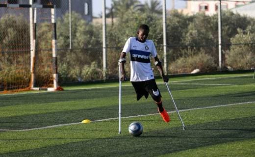 May 7, 2018 - Deir Al-Balah, Gaza Strip, Palestinian Territory - Disabled Palestinians who were lost their limbs during the Israeli wars on Gaza Strip participate in football training, in Deir al-Balah in the center of Gaza Strip on May 7, 2018 Deir Al-Balah Palestinian Territory - ZUMAap3_ 20180507_zaf_ap3_115 Copyright: xAshrafxAmrax