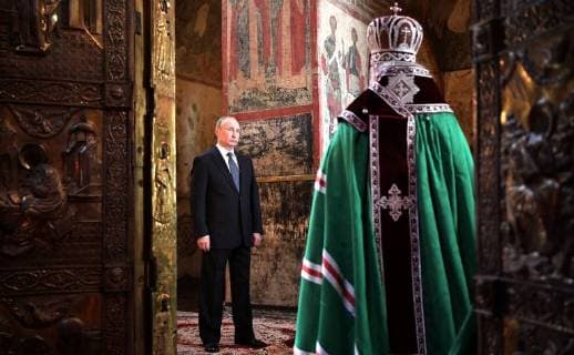 May 7, 2018 - Moscow, Russia - Russian President Vladimir Putin takes part in a thanksgiving service held by Orthodox Patriarch Kirill at the Annunciation Cathedral in the Kremlin May 7, 2018 in Moscow, Russia. Putin was sworn-in for the forth time as the President of the Russian Federation. Moscow Russia - ZUMAp138 20180507_zaa_p138_054 Copyright: xKremlinxPoolx