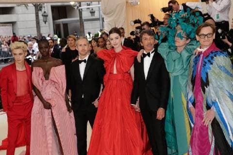 Troye Sivan, Adut Akech, Adam Shulman, Anne Hathaway, Pierpaolo Piccioli, Frances McDormand and Hamish Bowle arrive on the red carpet at The Metropolitan Museum of Art s Costume Institute Benefit Heavenly Bodies: Fashion and the Catholic Imagination at Metropolitan Museum of Art in New York City on May 7, 2018.  NYP20180507364 JOHNxANGELILLO