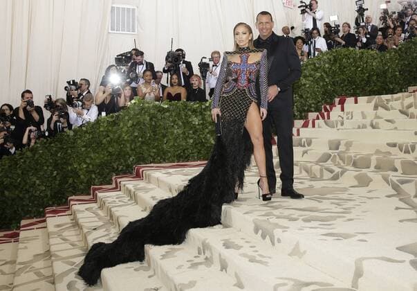 Jennifer Lopez and Alex Rodriguez arrive on the red carpet at The Metropolitan Museum of Art s Costume Institute Benefit Heavenly Bodies: Fashion and the Catholic Imagination at Metropolitan Museum of Art in New York City on May 7, 2018.  NYP20180507756 JOHNxANGELILLO