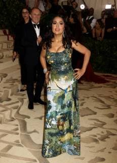 May 7, 2018 - New York City, New York, U.S. - Actress SALMA HAYEK attends the Costume Institute Benefit celebrating the opening of Heavenly Bodies: Fashion and the Catholic Imagination exhibit held at at The Metropolitan Museum of Art. New York City U.S. - ZUMAk03_ 20180507_zaf_k03_558 Copyright: xNancyxKaszermanx