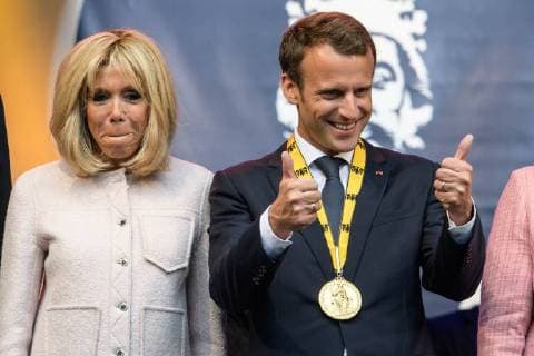 Verleihung des internationalen Karlspreises zu Aachen, 10.05.2018 vl: Brigitte Macron und der Französische Präsident Emmanuel Macron bei der Verleihung des internationalen Karlspreises zu Aachen am 10.05.2018, , Aacgeb NRW Deutschland
