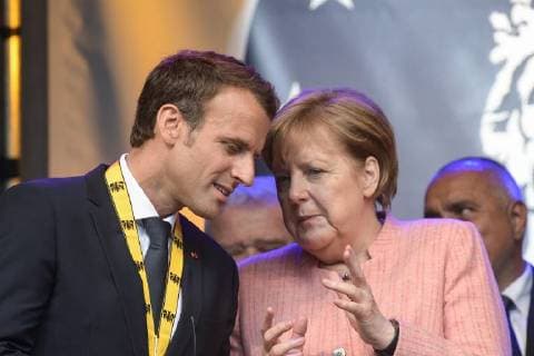 Verleihung des Karlspreises 2018 an Emmanuel Macron. Das Bild zeigt die deutsche Bundeskanzlerin Angela Merkel 2018 - Verleihung des Karlspreises 2018 an Emmanuel Macron
