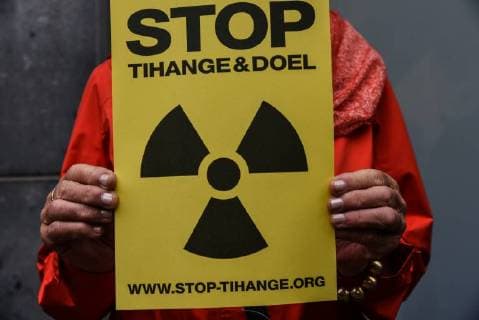 Protest rally during the ceremony in front of the town hall of Aachen Demonstration against nuclear energy in Aachen during the ceremony of the Charlemagne prize for the French President Emmanouel Macron, in Aachen on May 10, 2018