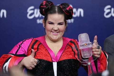 May 12, 2018 - Lisbon, Portugal - Winner singer Netta of Israel poses with the Trophy after winning the 2018 Eurovision Song Contest Grand Final, at the Altice Arena in Lisbon, Portugal on May 12, 2018. Lisbon Portugal - ZUMAf123 20180512_zap_f123_094 Copyright: xPedroxFiuzax