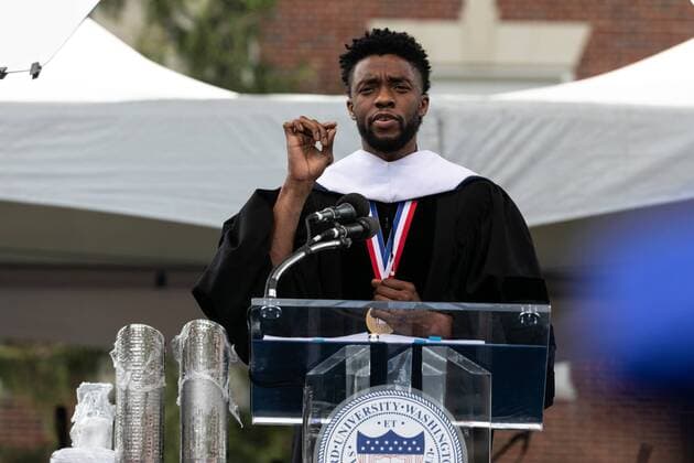 May 12, 2018 - Washington, DC, United States - Actor and alumnus Chadwick Boseman delivers the keynote address at Howard University s commencement ceremony for the 2018 graduating class. Boseman received an honorary degree, Doctor of Humane Letters. The ceremony is held in the upper quadrangle of the main campus of Howard University, in Washington D.C. on Saturday, May 12, 2018. ( ) Washington United States  - ZUMAn230 20180512_zaa_n230_1783 Copyright: xCherissxMayx
