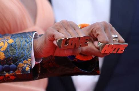 The rings of Spike Lee are seen on the red carpet before the screening of the film Blackkklansman at the 71st annual Cannes International Film Festival in Cannes, France on May 14, 2018.  PAR20180514070 DAVIDxSILPA