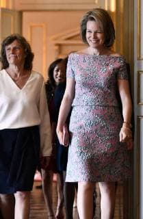 Queen Mathilde of Belgium pictured as she arrives for a ceremony to award the Queen Mathilde Award 2018, in Brussels, Wednesday 16 May 2018. The winner of the Queen Mathilde award is selected by a youth jury from one of the thirteen Queen Mathilde Foundation projects  ERICxLALMAND 05346926