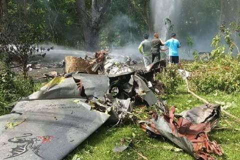 (180522) -- BANGKOK, May 22, 2018 -- Photo taken on May 22, 2018 shows the scene of the crash of a military aircraft at Bhumibol Dam Golf Course in Sam Ngao district, Tak, Thailand. A military aircraft crashed in western Thailand on Tuesday, killing one and seriously injuring another. )(lrz) THAILAND-TAK-MILITARY AIRCRAFT- CRASH RachenxSageamsak 