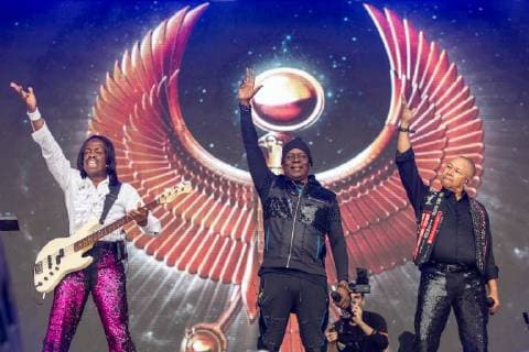 May 25, 2018 - Napa, California, U.S - VERDINE WHITE, RALPH JOHNSON and PHILIP BAILEY of Earth, Wind and Fire during BottleRock Music Festival at Napa Valley Expo in Napa, California Napa U.S. - ZUMAs135 20180525_zap_s135_617 Copyright: xDanielxDeSloverx