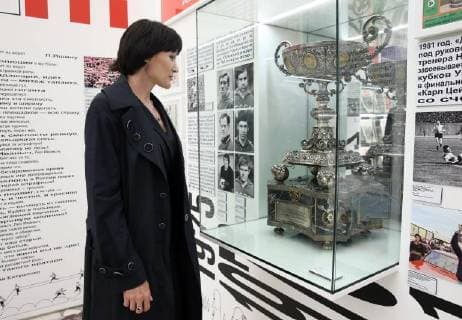 MOSCOW, RUSSIA - JUNE 1, 2018: Two-time Olympic biathlon champion, CSKA deputy head for Staff Svetlana Ishmuratova attends an exhibition on the 1897-2018 history of Russian football at the VDNKh exhibition centre. The exhibition covers the history of Russian and Soviet football from the first football team in the Russian Empire (1897) up to the present times. Alexander Shcherbak TASS  TS082340