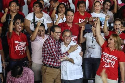 June 2, 2018 - EUM20180602POL05.JPG.COLIMA, Col. ElectionsElecciones-Meade.- Jose Antonio Meade, candidato a la Presidencia por la coalicion Todos por Mexico, durante un acto de campana en el casino de la Feria de Colima, este 2 de junio de 2018. En la imagen lo acompana Ignacio Peralta, gobernador del estado. Foto: Agencia EL UNIVERSALGerman EspinosaEELG Copyright: xElxUniversalx