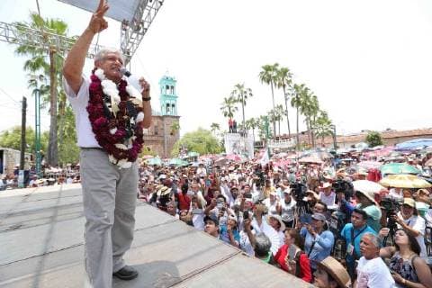 June 2, 2018 - EUM20180602POL11.JPG.PUNGARABATO, Gro. ElectionsElecciones-AMLO.- Andres Manuel Lopez Obrador, candidato a la Presidencia de Mexico por la coalicion Juntos Haremos Historia, acude a un mitin de campana en Ciudad Altamirano, este 2 de junio de 2018. Foto: Agencia EL UNIVERSALValente RosasEELG Copyright: xElxUniversalx