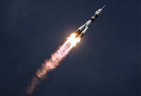 KYZYLORDA REGION, KAZAKHSTAN - JUNE 6, 2018: A Soyuz-FG rocket booster carrying the Soyuz MS-09 spacecraft with the ISS Expedition 56 57 prime crew members, European Space Agency (ESA) astronaut Alexander Gerst, Roscosmos cosmonaut Sergey Prokopyev, and NASA astronaut Serena M. Aunon-Chancellor, aboard blasts off to the International Space Station from the Baikonur Cosmodrome. Sergei Savostyanov TASS  TS082D3A