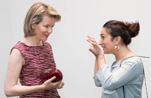 Entertainment Bilder des Tages Queen Mathilde of Belgium and State Secretary for Poverty, equal opportunities, Science and big cities, Zuhal Demir pose for photographers at the end of the tenth edition of the Federal Award ceremony for Poverty reduction , in Brussels, Friday 08 June 2018.  BENOITxDOPPAGNE 05360874