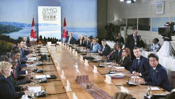 G-7 summit Leaders of the Group of Seven economies attend a meeting of the two-day summit in Charlevoix, Canada, on June 9, 2018. 