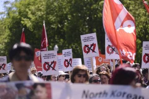 June 9, 2018 - Quebec City, Ontario, Canada - Protesters chanting slogans during a rally to protest the G7 summit in Quebec City, Canada on 9 June 2018. During the last day of the G7 summit that is happening in La Malbaie, Quebec, protesters came on to the streets to protest the summit in Quebec City. Quebec City Canada  - ZUMAn230 20180609_zaa_n230_1067 Copyright: xArindamxShivaanix