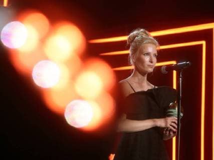 SOCHI, RUSSIA - JUNE 10, 2018: Actress Anna Slyu, the winner of the Best Actress award for the film Jump Man, at the closing ceremony of the 29th Kinotavr Film Festival. Vyacheslav Prokofyev TASS  TS0836C7