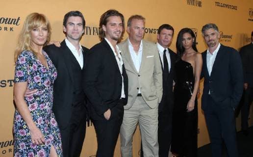 June 11, 2018 - Los Angeles, California, U.S. - 11 June 2018 - Los Angeles, California - Kelly Reilly, Wes Bentley, Luke Grimes, Kevin Costner, Taylor Sheridan, Kelsey Asbille, Dave Annable. Yellowstone World Premiere held at Paramount Studios. Photo Credit: AdMedia Los Angeles U.S. - ZUMAa123 20180611_zaa_a123_428 Copyright: xF.xSadoux