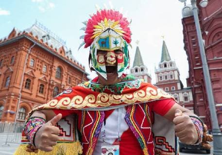 MOSCOW, RUSSIA - JUNE 13, 2018: A fan on the eve of the 2018 FIFA World Cup in Manezhnaya Square. Vyacheslav Prokofyev TASS  TS083D74
