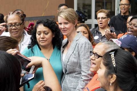 June 13, 2018 - New York, NY, U.S - CYNTHIA NIXON, Democratic candidate for New York State Governor, campaigning at the Borough of Manhattan Community College (BMCC) in New York City on June 13, 2018 New York U.S. - ZUMAb161 20180613_zap_b161_018 Copyright: xMichaelxBrochsteinx