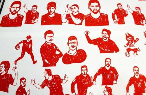 Paper-cutting of football stars mark World Cup 2018 The folk artist Feng Shiping makes paper-cutting works of football stars including Lionel Messi, Neymar da Silva Santos Junior, Thomas Muller, Luis Suarez and Cristiano Ronaldo in Handan, north China s Hebei Province, marking the upcoming World Cup 2018. CHINA OUT Handan Handan China  HaoxQunying