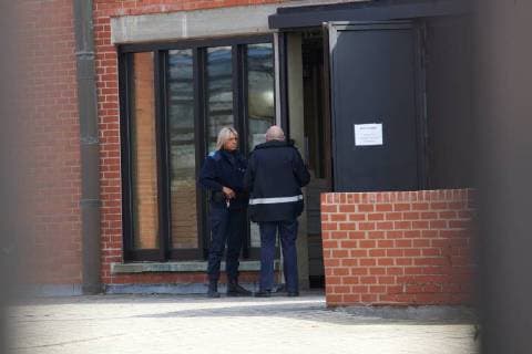 - BRUGGE, BELGIUM: Illustration picture shows two prison guards pictured in front of Brugge justice palace as the three suspects in the so-called castle murder (kasteelmoord), for the murder of Stijn Saelens at his home, a castle in Wingene, appear for the first time at the council chamber in Brugge, Tuesday 21 February 2012. On 31 January 2012 Saelens disappeared mysteriously from his castle. His body was found on 17 February. The suspects are related to the victim, it s the father-in-law, a brother-in-law and one of their friends. KURTxDESPLENTER x33397823x