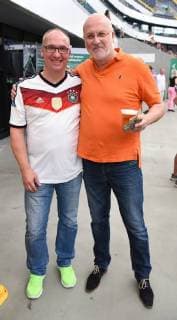 7.06.2018 Frankfurt am Main, Commerzbankarena Public viewing WM 2018 Deutschland gegen Mexiko Dominik Kuhn (FFH) und Volker Harr (Helaba, Sv Darmstadt)