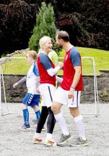 18-06-2018 Norway Prince Haakon and Princess Mette Marit and Princess Ingrid Alexandra and Prince Sverre Magnus during the friendship football match between Team Skaugum and Nordstrand Allsport at Skaugum Stadium.  Copyright: xPPEx