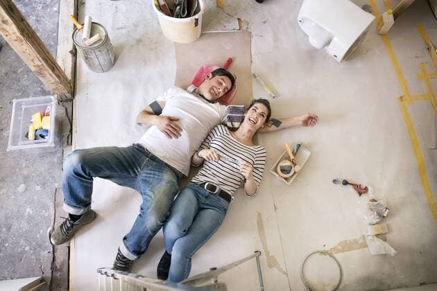 Happy couple renovating new home, taking a break, daydreaming model released Symbolfoto property released  PESF01057