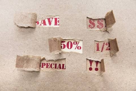 Sale, brown paper, special, save, 50 percent, US-Dollar property released  ZEF15389