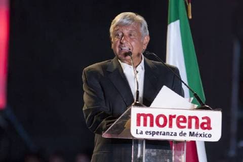 June 27, 2018 - Ciudad De Mexico, Mexico, MEXICO - Presidential candidate Andres Manuel Lopez Obrador, of the MORENA party, during his closing campaign rally at Azteca stadium in Mexico City, Wednesday, June 27, 2018. Mexico s four presidential candidates are closing their campaigns before the country s July 1 elections. ANTONIO NAVA PI Ciudad De Mexico MEXICO - ZUMAp124 20180627_zaa_p124_014 Copyright: xAntonioxNavax