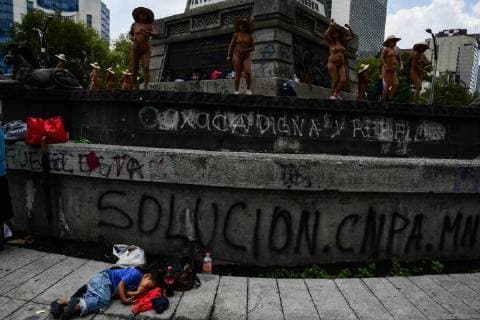 June 28, 2018 - Mexico, Ciudad de Mexico, Mexico - Women members of the 400 pueblos from Veracruz, Mexico keep their protest of more then 20 years against the current Governor of the state of Veracruz, Miguel Angel Yunes, whom they accuse to keep jailed more then 69 male members of their organization, including their lider Cesar Angel Fuentes. The Governor accuses the 400 pueblos of invading illegally a 1200 hectares plot of land in the Chichihuaxtla town in Tihuatlan county, Veracruz. Mexico is holding presidential, gubernatorial, federal and local congress elections, July 1st. Mexico Mexico - ZUMAl113 20180628_zap_l113_002 Copyright: xMiguelxJuarezxLugox