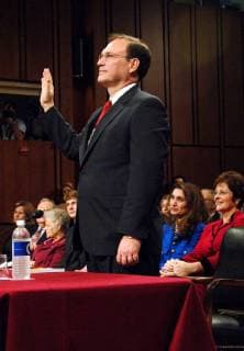 Jan. 9, 2006 - Washington, District of Columbia, U.S. - Judge Samuel Alito begins the Senate confirmation hearing that will decide whether he will replace Sandra Day O Connor as the next Associate Supreme Court Justice. His wife looks on ..I10374. - - 01-09-2006 Washington U.S. - ZUMAbw2_ 20060109_gaf_bw2_005 Copyright: xChristyxBowex