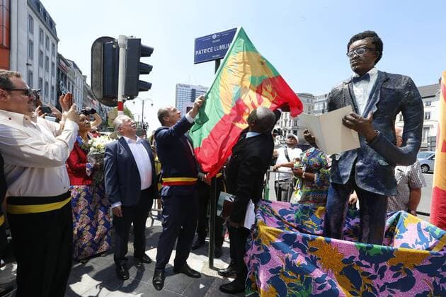 Illustration picture shows the opening of the Square Patrice Lumumba square in Brussels, in honour of Patrice Emery Lumumba, Saturday 30 June 2018. Lumumba was the first Prime Minister of the independent Congo after it s independence from Belgium.  NICOLASxMAETERLINCK 05374900