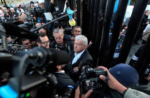 Leftist presidential candidate of the National Regeneration Movement (MORENA), Andres Manuel Lopez Obrador, talks to the press after casting his ballot for the presidential and legislative elections at a polling station in Mexico City, Mexico, 01 July 2018. A total of 89 million Mexicans will elect 3,400 public officials, including the president of the country, 128 senators, 500 deputies, eight governors and the head of government of Mexico City. Elections Mexico 2018 !ACHTUNG: NUR REDAKTIONELLE NUTZUNG!  Copyright: xMARIOxGUZMANx MEX30 20180701-636660642454539536