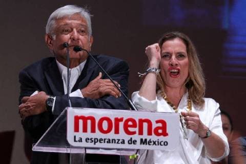 July 2, 2018 - EUM20180702POL06.JPG.CIUDAD DE MEXICO.- Election Elecciones-AMLO.- Andres Manuel Lopez Obrador, virtual ganador a la presidencia de la Republica, durante su mensaje ante simpatizantes en la explanada del zocalo capitalino, la noche del domingo 1 de julio de 2018. Foto: Agencia EL UNIVERSAL Carlos Mejia RCC.  - ZUMAu78_ 20180702_zaf_u78_010 Copyright: xCarlosxMejia ElxUniversalx