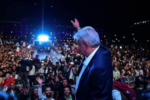 July 2, 2018 - Mexico, Ciudad de Mexico, Mexico - ANDRES MANUEL LOPEZ OBRADOR, v became the next Mexican President on Sunday largest election in Mexico s history. Obrador, known as AMLO, addresses the Mexican people at Zocalo main plaza. Mexico Mexico - ZUMAl113 20180702_zap_l113_009 Copyright: xMiguelxJuarezxLugox